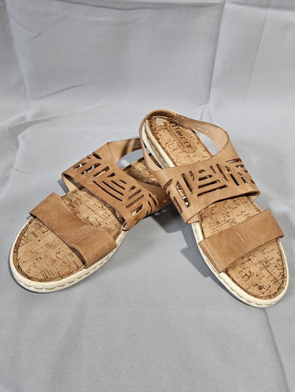 Born Boho Comfort Quark Bottom Stretch Back Sandals Brown Genuine Leather Sz 9